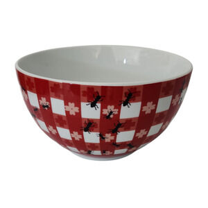 Vintage Pier 1 Ants at a Picnic 3 Qt Serving Mixing Bowl Red White Gingham